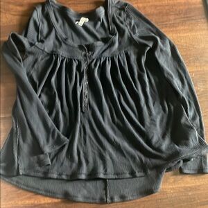 Black Free People size Medium Ruched Bib Collar Blouse